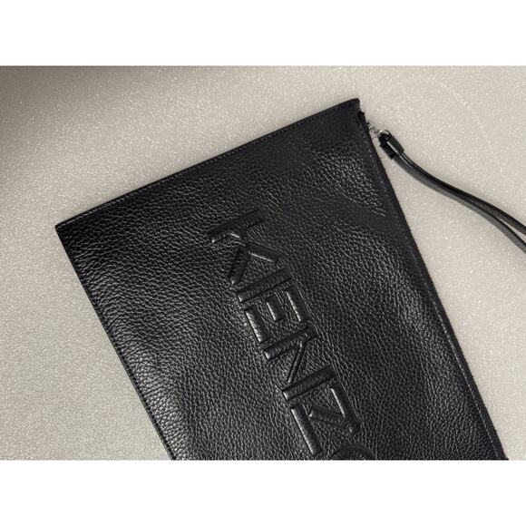 Kenzo Pouch Bag Leather Clutch Wristlet Zip Case Travel Unisex Embossed Black - Picture 3 of 11